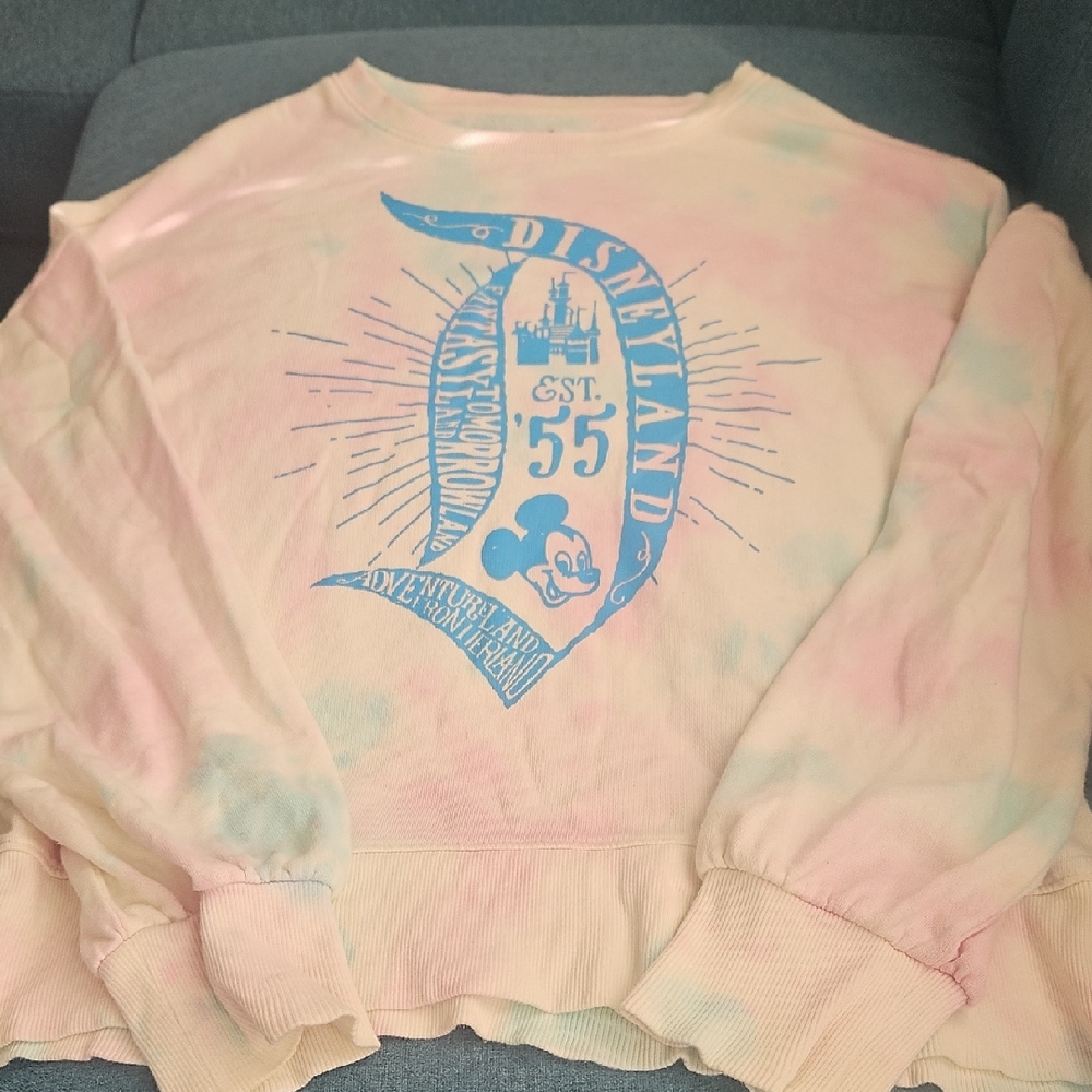 Disney Pink Tie-Dye Crewneck Sweatshirt with Blue Logo
